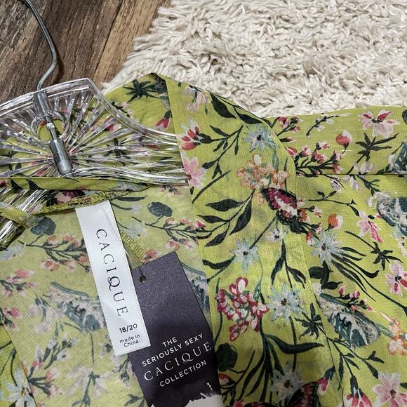 Cacique Lane Bryant 18/20 Green Floral Tie Front Boho Lounge Chiffon Robe NWT - Picture 4 of 7